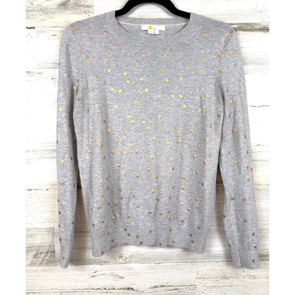 Boden Womens S Gray Gold Polka Dot Cotton Knit Sweater Party Casual Chic